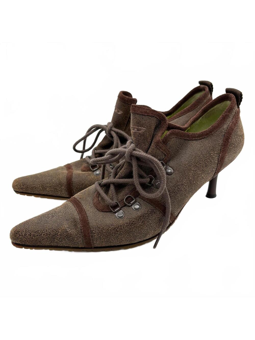 Y2K Diesel Suede Leather Pointed Toe Kitten Heel Women's 6.5 Brown Fairy Cottage